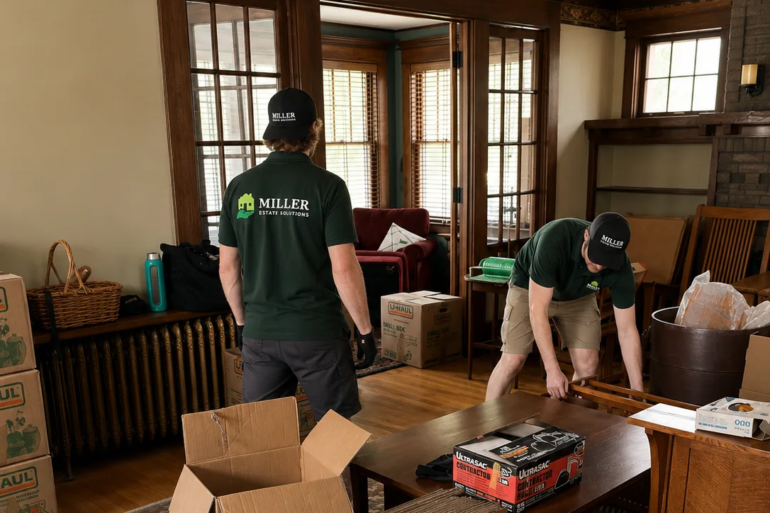 Miller Estate Solutions team members organizing and packing a home during a full estate liquidation